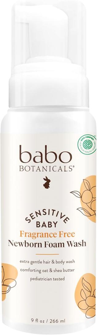 Babo Botanicals Sensitive Baby FragranceFree Newborn Foam Wash Gentle Formula Oat, Shea & Cocoa Butter EWG Verified Vegan From Birth On