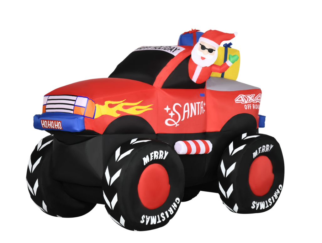 Outsunny 7ft Christmas Inflatable Santa Claus Driving Truck with Gifts, Blow-Up Outdoor LED Yard Display for Lawn Garden Party