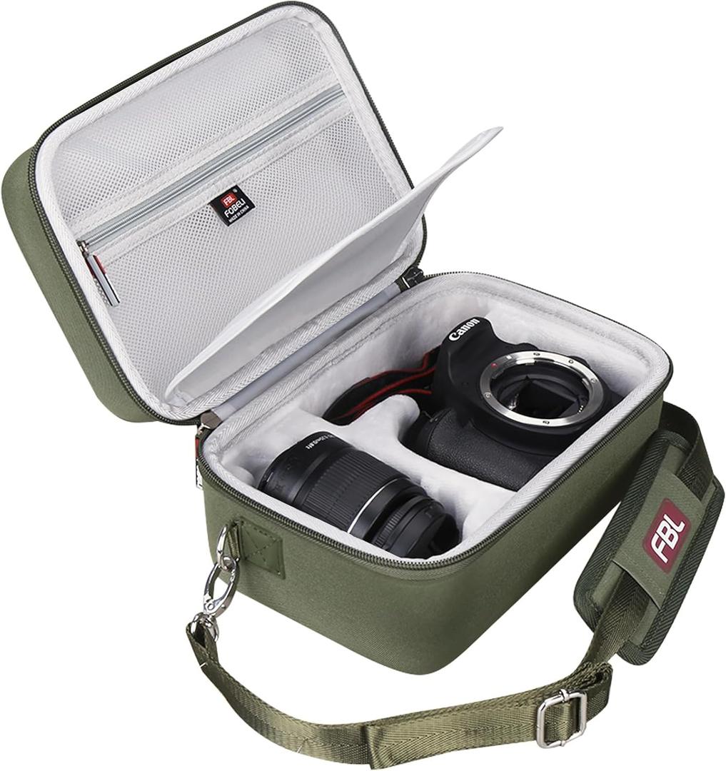 FBLFOBELI EVA Travel Storage Case for Canon EOS Rebel T7 / T8i / T5 / R50 / R100 DSLR Camera with 18-55mm Lens, Camera Protective Waterproof Carrying Bag (Case Only) (Army Green)