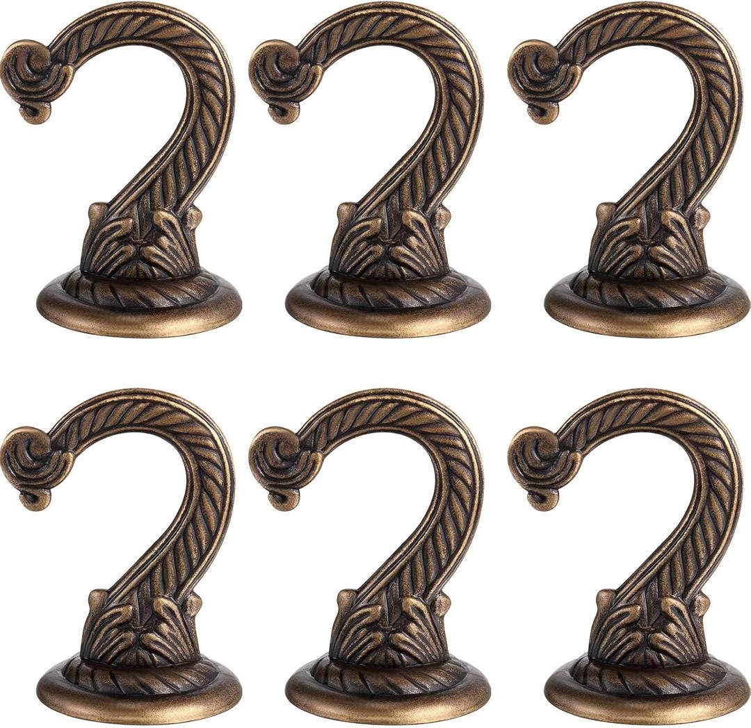 Hotop 6 Pcs Swag Ceiling Hooks Heavy Duty Swag Hooks Vintage Style Ceiling Hook for Hanging Plants Indoor Outdoor Decor Kitchen Flower Baskets Wind Chimes and Lights(Small,Bronze)