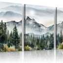 MHARTK66 Large Size Wall Art for Living Room Modern Wall Decor for Bedroom Office Decor Abstract Mountain Forest Landscapes Ink Painting 3 Piece Framed Canvas Art Prints Ready to Hang Wall Pictures, 20x28inches*3pcs
