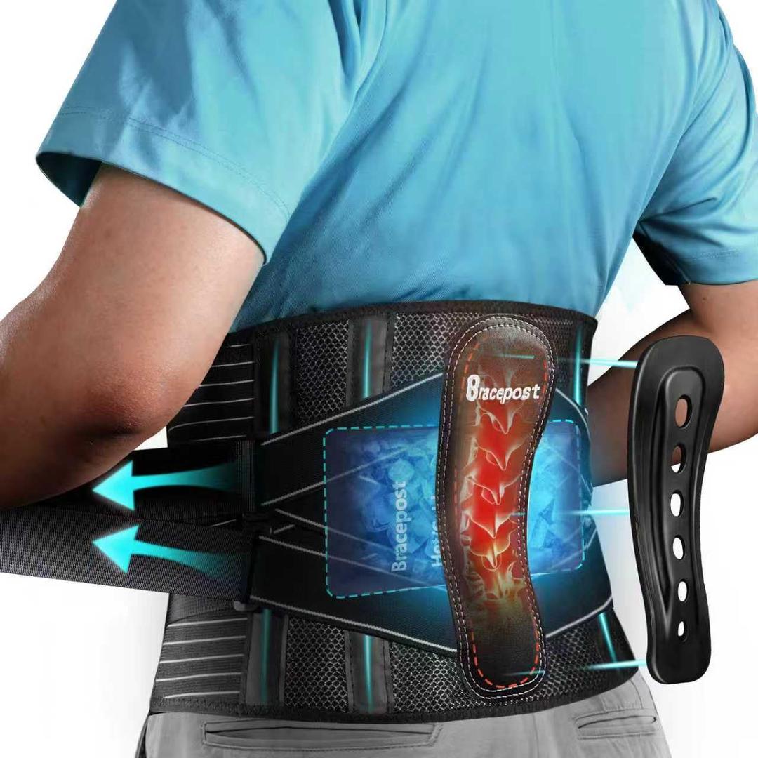Back Brace for Lower Back Pain,Reusable Ice Pack for Injuries Lumbar Support Belt for Men Women,Bionic Spine Design Back Brace with Cold Pad for Sciatica Herniated Disc, L