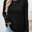 EVALESS Sweaters for Women Cable Knit Crewneck Pullover Sweater Tops Fall Winter Women's Clothing 2025 (Black, L)