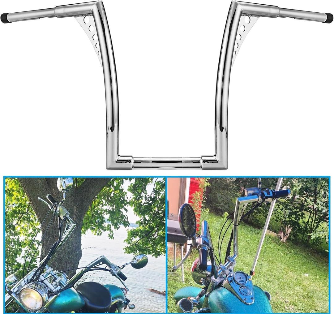 WSays 14" Rise Ape Hangers HandleBar 1-1/4" Diameter Compatible with Harley Sportster XL 883 1200 Softail Dyna Road King 1994-2022 and Road Glide 1998-2013 Model, Chrome