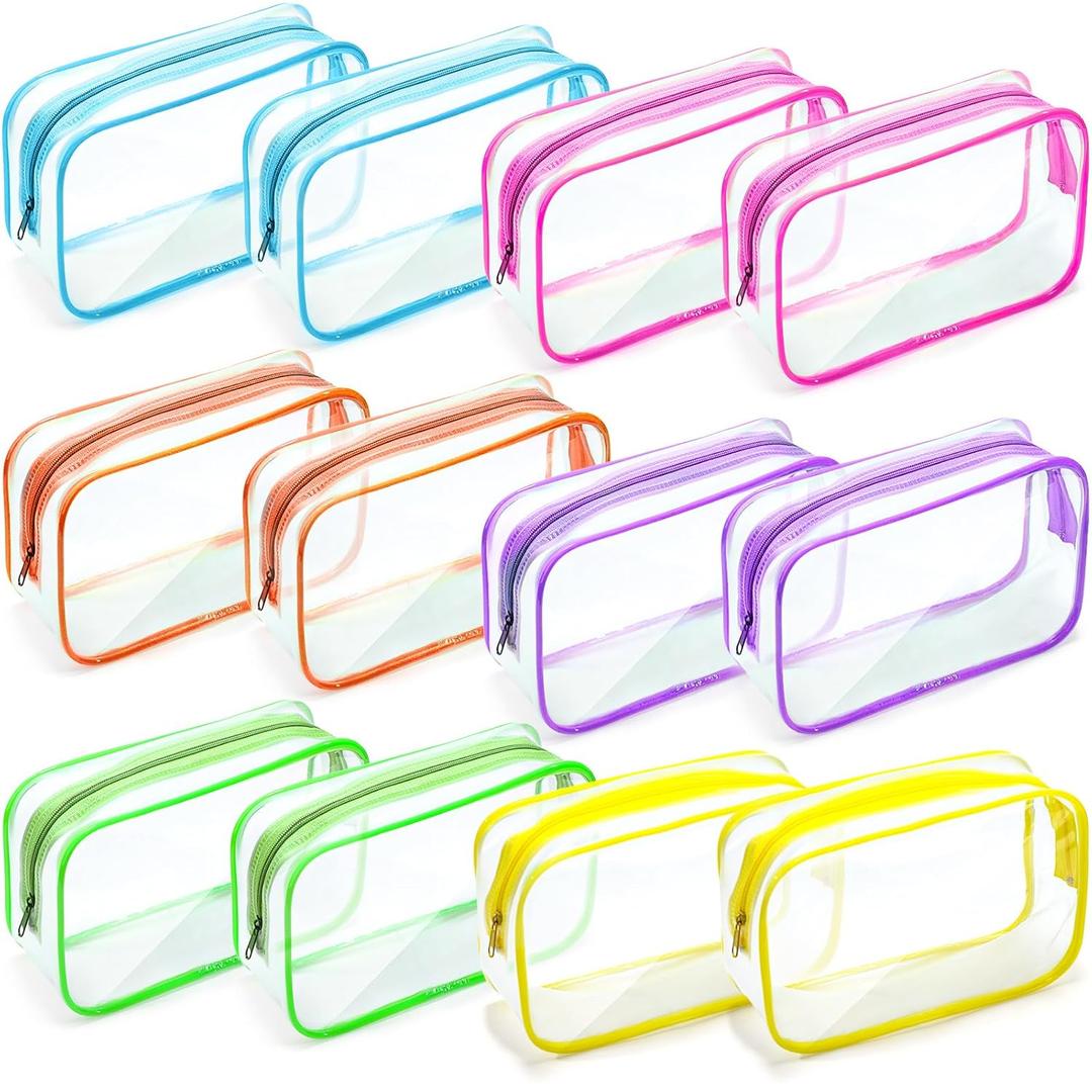 Weewooday 12 Pieces Clear Makeup Bags Cosmetic Storage Bags PVC Zipper Pouches Travel Waterproof Makeup Plastic Case for Women Organizing Toiletries Traveling Bathroom(Medium,Bright Color)