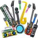 12 Pieces Inflatable Instruments Party Props Rock Star Toy Set Blow Up Guitars Inflatable Saxophone Bass Lute Microphones Mobile Phone Recorder Piano for 80s 90s Themed Party Photo Booth Decorations