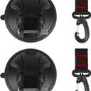 2 Pack Suction Cup Hooks Heavy Duty Car Camping Essentials Upgraded Tie Down Suction Cup Camper Accessories with Securing Hook Strong Power for RV Boat Window Glass Camping Trap, Black