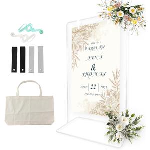 TPFWTD Wedding Sign Holder, Adjustable Welcome Sign Stand w/ Leather Hanging Strap, Satin Ribbon & Carry-on Bag, Heavy Duty Easel Stand for Wedding Seating Chart, Display & Poster (White)