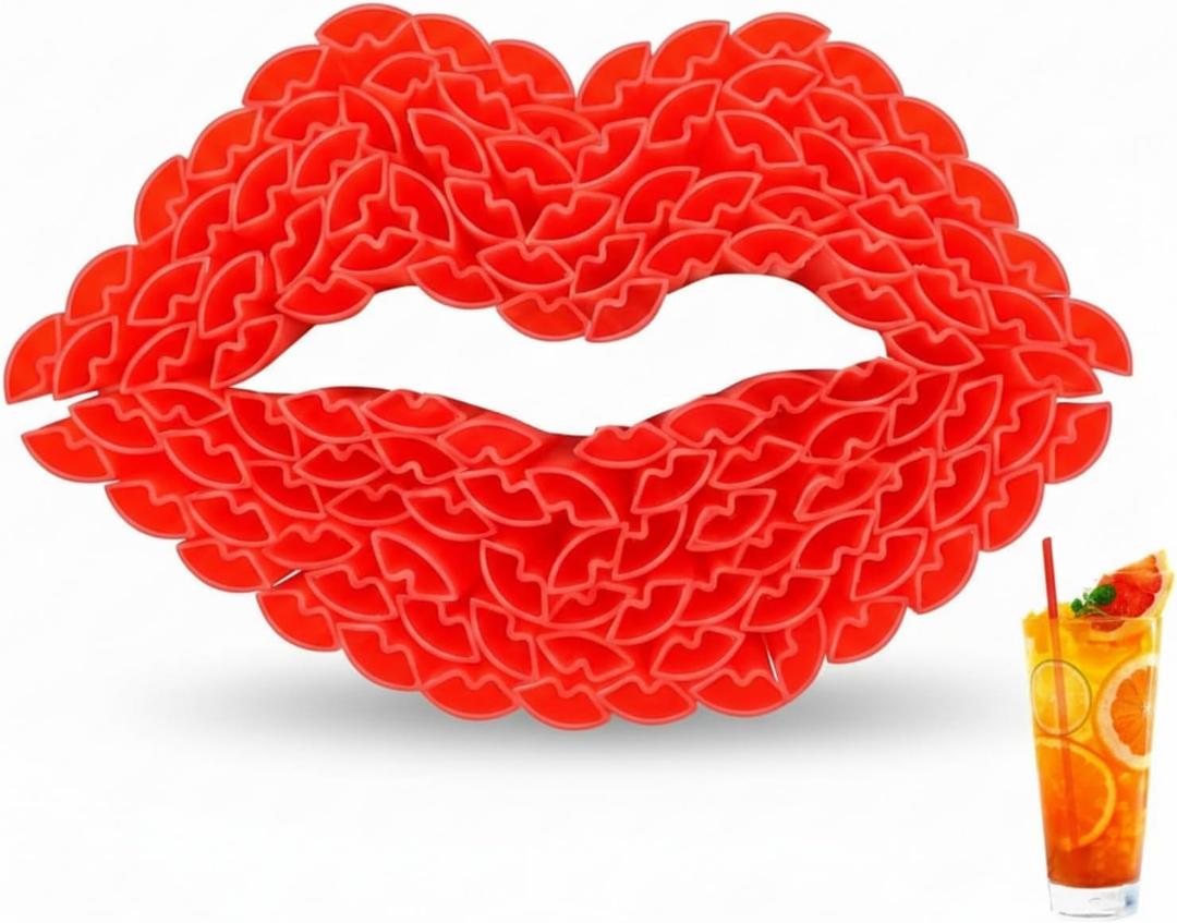 2 x Potchen 100 Pcs Plastic Straws Disposable Drinking Straw Bulk for Cocktail Summer Wedding Birthday Party Spooky Party Supplies(Red,Lips)
