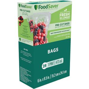 FoodSaver 1-Pint Precut Vacuum Seal Bags with BPA-Free Multilayer Construction for Food Preservation