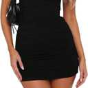 SOLY HUX Backless Dresses for Women Cap Sleeve Boat Neck Fitted Mini Dress Party Club Rave Outfit (Solid Black), XL