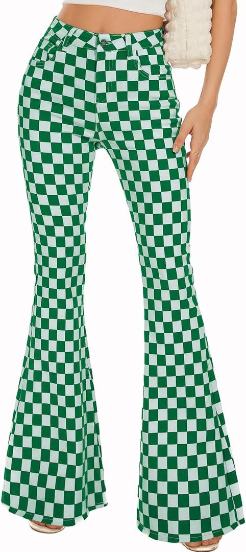 Bell Bottom Jeans for Women High Waisted Stretch Plaid Flare Jeans Denim Bootcut Pants (12)