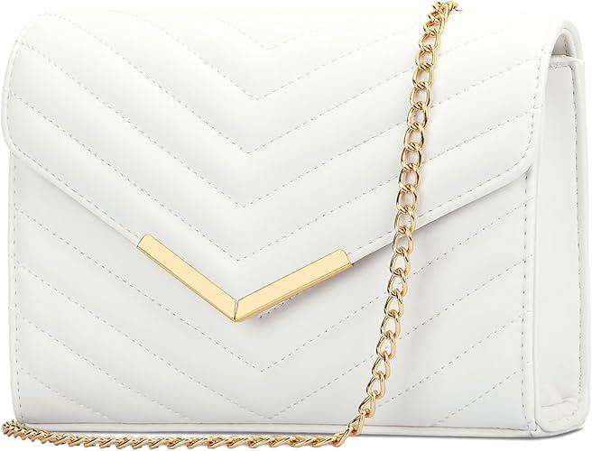 KKXIU Women Formal Vegan Leather Evening Envelope Clutch Purses and Handbags for Party Wedding Prom Bridal (A-white)