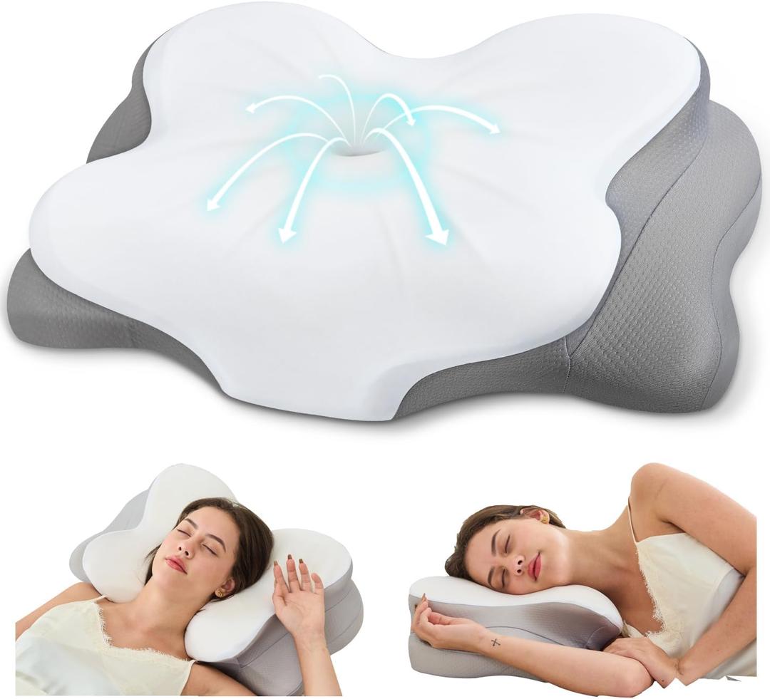 Cervical Neck Pillow, Memory Foam Pillow with Dual Height, White | Neck Support Pillow for Neck Pain Relief, Breathable Cover, CertiPUR-US Foam,Side Back & Stomach Sleepers, Odorless