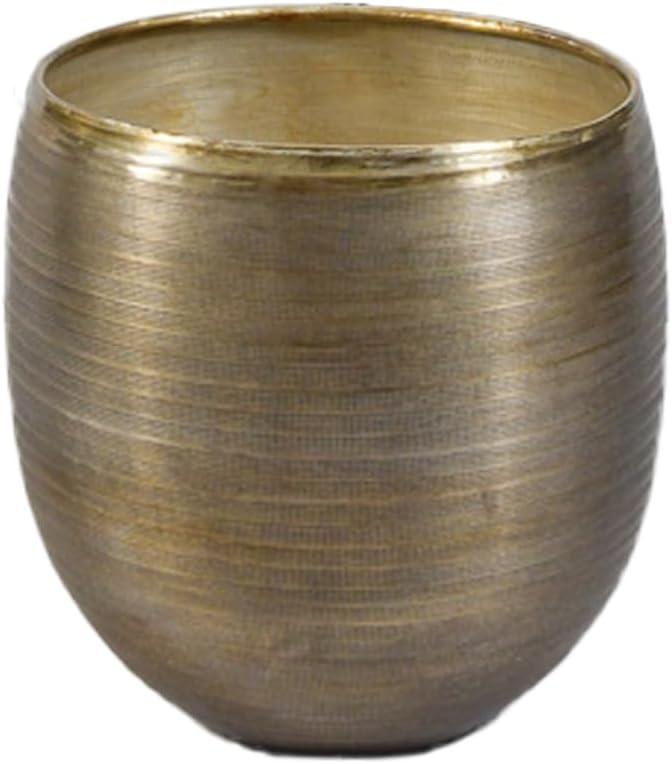 Serene Spaces Living Brass-Toned Aluminum Cachepot Planters, Handcrafted in India, Elegant Wedding, Home & Office Decor, Vintage Planter for Indoor Plants, Flowers, Table Centerpieces, Medium, Single