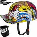 Yesmotor Baseball Motorcycle Helmet Half Cap for Bike Cruiser Chopper Moped Scooter- Dot Approved (Medium, Painting)