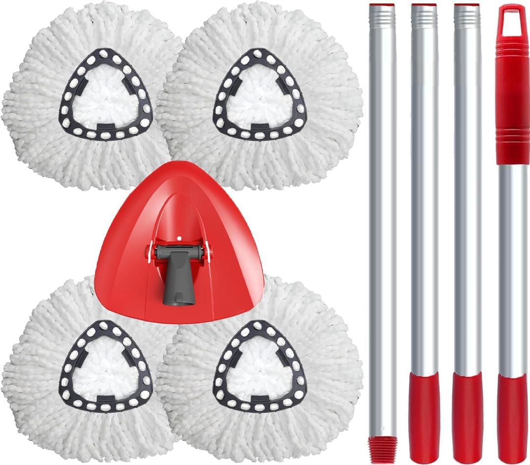 4 Pack Mop Head Replacement Compatible with O-Cedar EasyWring 1 Tank System, Spin Mop Head Replace with 30-58" Handle and Base ,Refills Machine Washable(White,1 Tank)