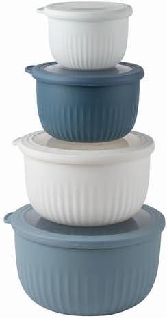 COOK WITH COLOR Prep Bowls with Lids- Wide and Deep Nesting Plastic Small Mixing Bowl Set with Lids, 8 Piece Set - Deep Bowls, Blue/Grey