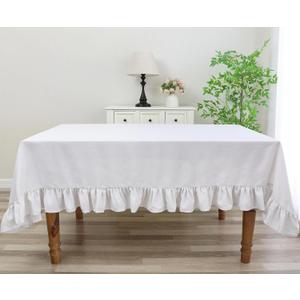54"x54" Decorator Tablecloth Dining and Banquet Rustic Style Linen Ruffled Edge (White)