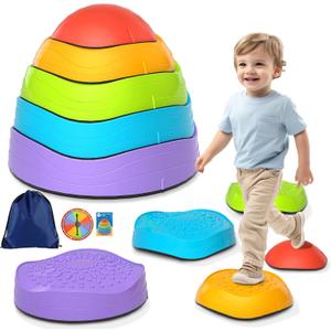 Balance Stepping Stones for Kids, Non-Slip Sensory Stepping Stones with Storage Bag to Enhance Balance, Sensory Coordination, Gift for Toddler Ages 3 4 5 6 7 8 Years, Indoor and Outdoor Play (5 Pcs)