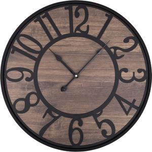 LEIKE Large Wall Clocks, Non-Ticking Silent, Battery Operated Small Round Modern Wood Wall Clock for Living Room, Bedroom, Kitchen, Farmhouse, Office Vintage Home Decor-13.5 Inch/34CM-Black-Arabic Number