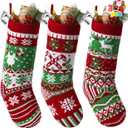 JOYIN 3 Pack 18 Christmas Stockings, Large Size Rustic Cable Knit Xmas Stocking in Red & Green, for Family Holiday Season Decorations