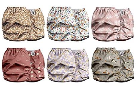 Mama Koala 2.0 Baby Cloth Diapers with AWJ Lining and Tummy Panel, Washable Reusable Pocket Diapers, 6 Pack with 6 Bamboo Diaper Inserts (Pink Woodland)