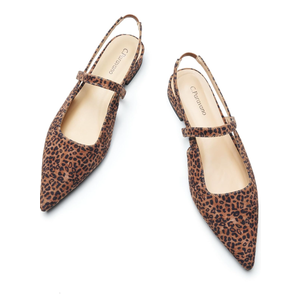 C.Paravano Women's Slingback Flats & Heels - Pointed Toe, Ankle Strap, Comfortable Leather Dress Shoes, Size 38,5