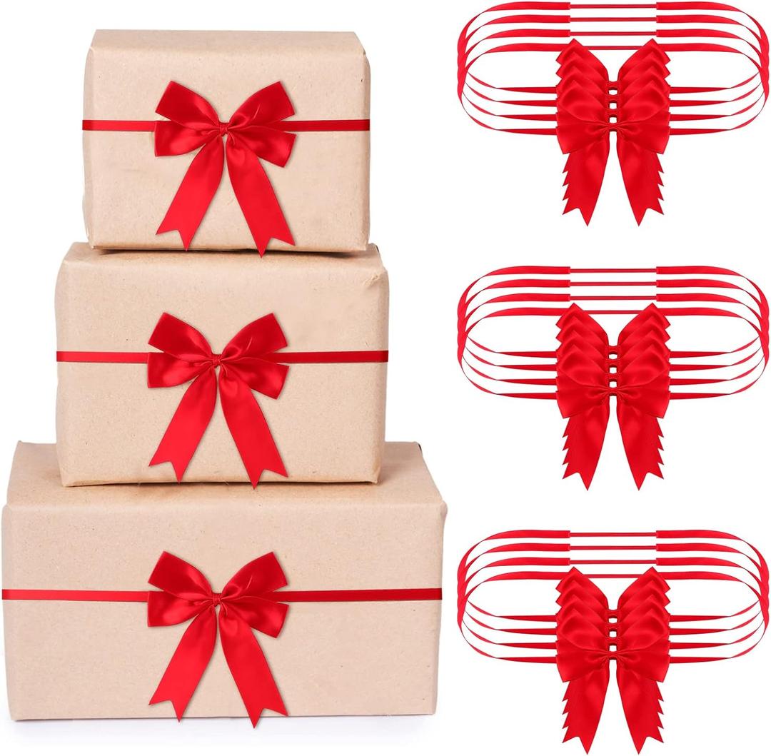 Jetec 24 Pieces Christmas Elastic Bows for Gift Boxes Red Stretch Loops Christmas Elastic Bows for Decoration Gift Wrapping(16-20 Inch,Red)