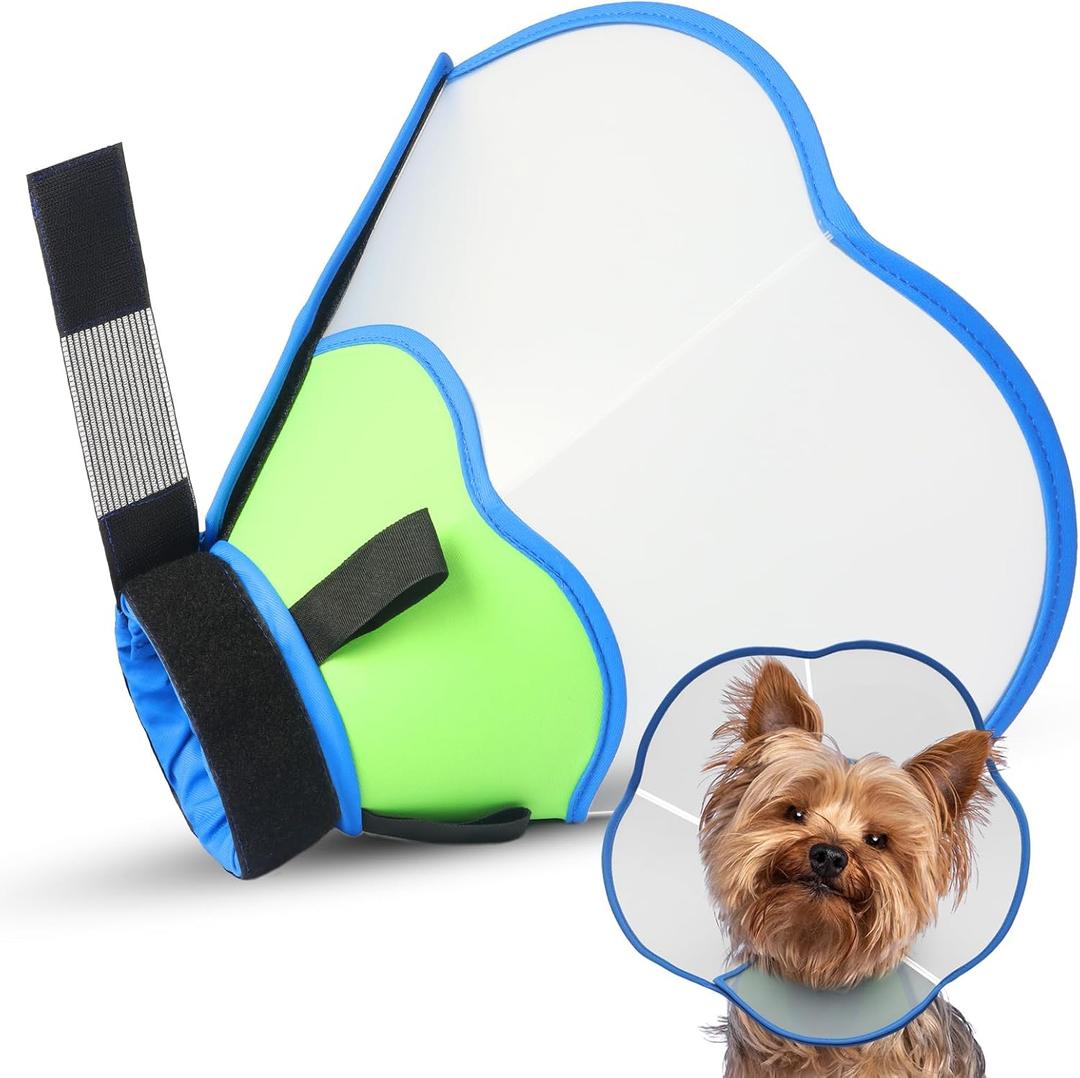 Hard & Heavy Plastic Dog Cone Collar Alternative for Small Dogs (Yorkshire Pomeranian), Pet Neck Head Protective Cone Anti-Lick, Adjustable Elizabethan Recovery Collar Cone of Shame for Healing (S(Neck Girth:9.84"-11.8"), Blue Green)