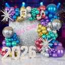 ECEAE Metallic Balloon Garland Kit Disco Ball Colorful 80s 90s Retro Dance Party Chrome Decor 131Pcs in Silver, Green, Blue, Gold, PurpleRed for Sing Boogie Karaoke 2026 New Year NYE Decoration