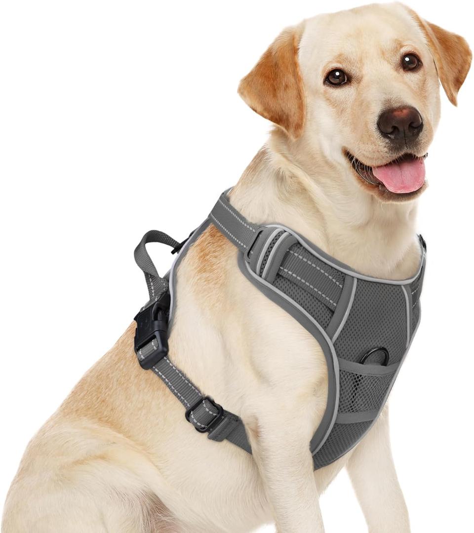 Joytale Step-in No Pull Dog Harness for Large Dogs with 2 Leash Clips, Reflective Pet Vest with Easy Control Handle, Adjustable Soft Padded Harness for Walking and Training, Grey,L