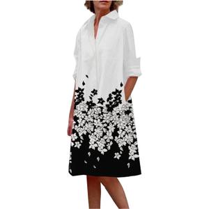 Shirt Dresses for Women 2023 Polka Dot Midi Dress Long Sleeve Button Down Dress Dressy Casual Ladies Clothing, XXL