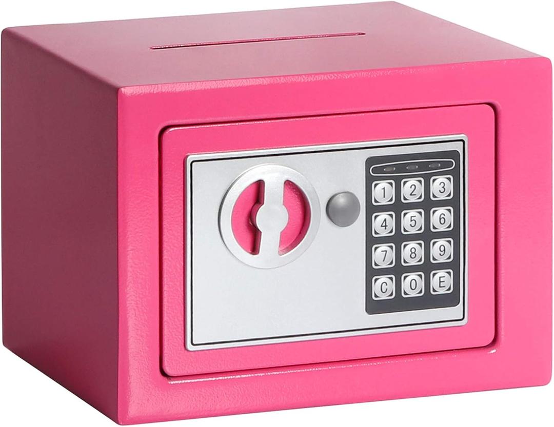 Jssmst Small Safe Box for Money - 0.23CF Mini Safe with Electronic Keypad, Lockable Box for Home Security and Personal Storage, 9.06 x 6.69 x 6.69 inch, Pink Jssmst Small Safe Box for Money - 0.23CF Mini Safe with Electronic Keypad, Lockable Box for Home Security and Personal Storage, 9.06 x 6.69 x 6.69 inch, Pink