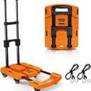 Voipvvii Folding Hand Truck500lbs, Portable Heavy Duty Dolly Cart, 6 Wheels Collapsible Luggage Cart with 2 Elastic Ropes - Compact Trolley Cart for Easy Moving - Ideal Hand Cart for Travel and More (17, Orange)