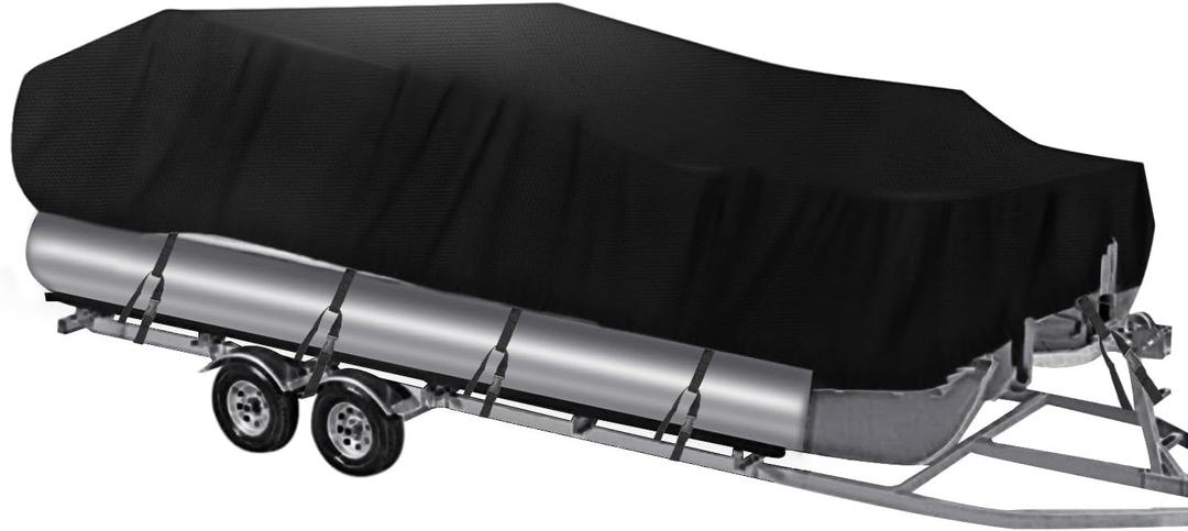 NEVERLAND Trailerable Boat Cover Waterproof Heavy Duty Marine Grade Polyester Canvas Fits Pontoon/Deck Boats (Boat Length 21-24ft, Beam Width up to 104", Black)