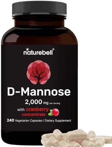 NatureBell D-Mannose 500mg Capsules (2000mg Per Serving) | 240 Veggie Capsules + Cranberry Extract 400mg, Fast Acting Urinary Tract Health Pills, Utra UTI Support for Women & Men