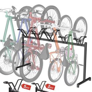 Sttoraboks 5 Bikes Floor Stand, Adjustable Bicycle Parking Rack with Hook for Garage, Indoor, Outdoor, Free Combination Bike Storage Cycle Rack for Mountain, Road and Kids Bikes, Max Tire Width 2.5”