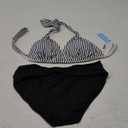 Yonique Women Two Piece Bathing Suits Push Up Bikini Set Halter Swimsuit Vintage Swimwear Black and White Stripe L