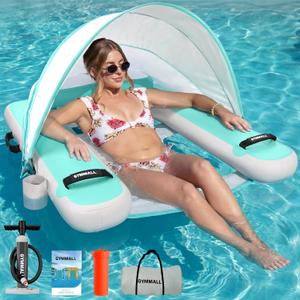 Inflatable Pool Lounger Float, Tanning Pool Chair Float for Adults, 53" L*43" W/ 47" L39" W Floating Dock for Outdoor Lake, River and Beach with Storage Bag