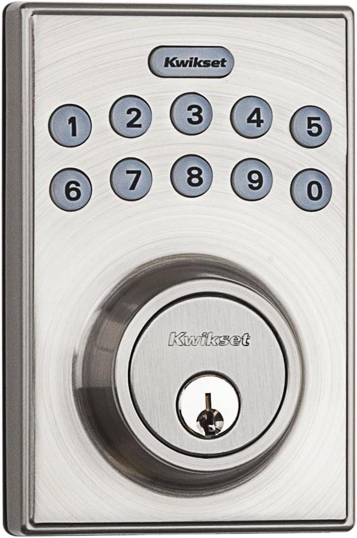 Kwikset 92640-001 Contemporary Electronic Keypad Single Cylinder Deadbolt with 1-Touch Motorized Locking, Satin Nickel, 8 x 4 x 6
