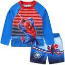 Marvel Spider-Man Boys UPF 50+ Rash Guard and Swim Trunks for Toddler and Big Kids, Size 4