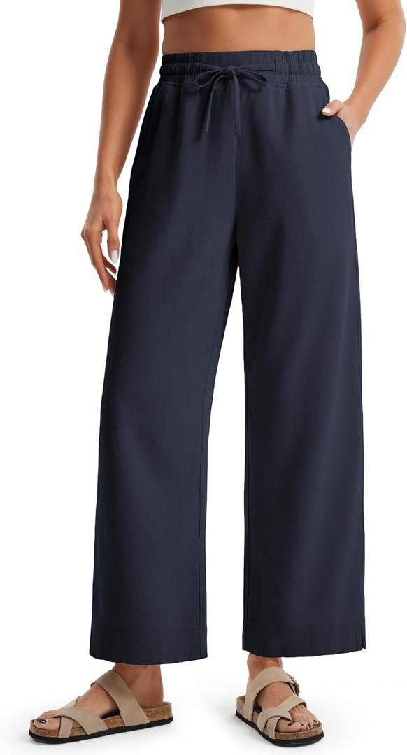Libin Women's Wide Leg Cotton Linen Pants (Blue, XXL)