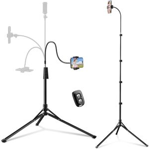 Eicaus 92 Tall Cell Phone Tripod Stand with 16.5 Flexible Gooseneck and Remote, Overhead Tripod with Adjustable 360Ball Head & Phone Holder for iPhone 15 Pro Max/Plus/14/13/12/11, Android