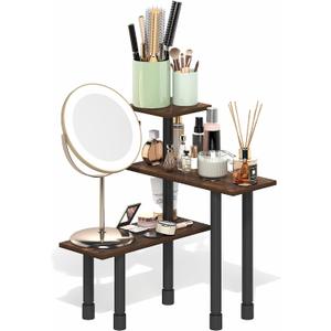 Furinno Turn-N-Tube Corner Shelf, 3-Tier Countertop Corner Organizer, Toolless Pantry Organizers and Accessories, Adjustable Table Top Shelf, for Vanity, Small Spaces, Kitchen, Bathroom, Amber Pine