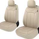 Premium Leather Car Seat Covers Front Set, Waterproof Stain-Resistant Seat Covers for Cars, Universal Automotive Interior Covers for Sedan SUV Truck Pick-up Van, Beige