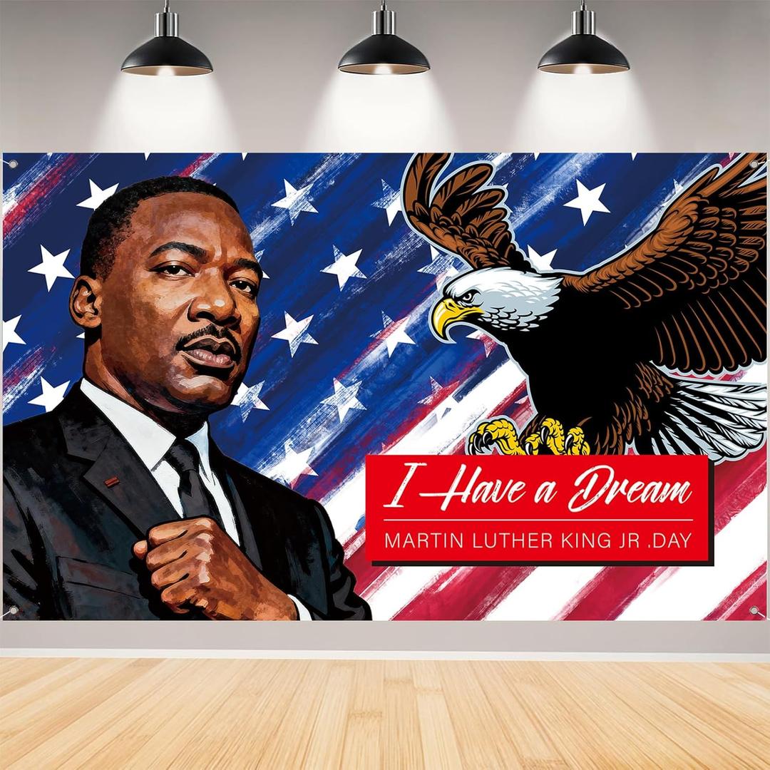 MLK Day Banner Backdrop, I Have A Dream Inspirational Quote Design, 71 x 43 Inches, Indoor Decorative Banner for Home, Classroom, Office (Blue and Red 02)