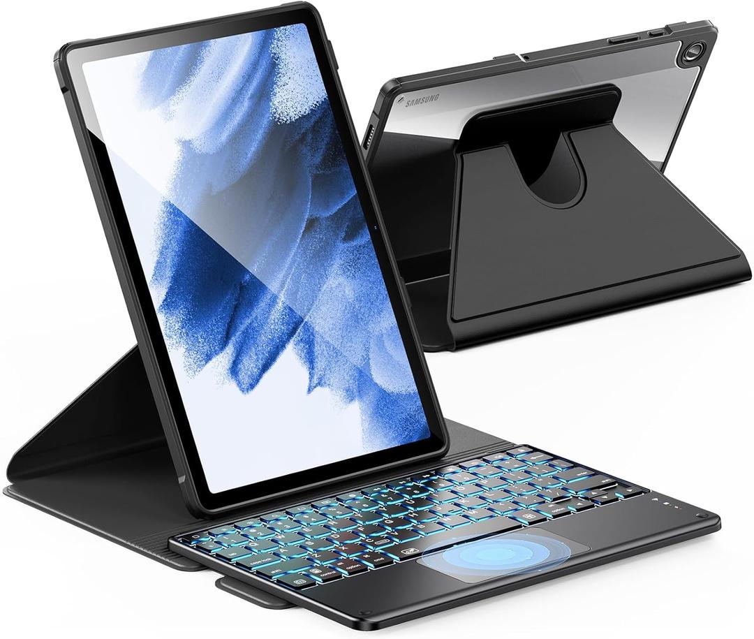 INFILAND for Samsung Galaxy Tab A9 Plus 5g Case with Keyboard High Precision Trackpad & 7 Color Backlight 360 Degree Rotating, Detachable Wireless Keyboard Case for Tab A9+ 11 inch 2023, Black