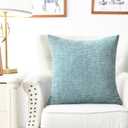 CaliTime Throw Pillow Covers Pack of 2 Soft Solid Dyed Cross Chenille Cushion Cases for Couch Sofa Home Decoration 18 X 18 Inches Deep Smoke Blue