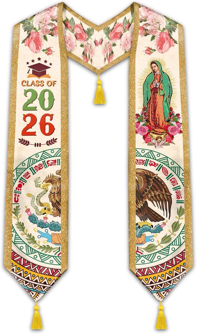 Mexican Graduation Sash, Hispanic Mexican American Graduation Stole Class of 2026